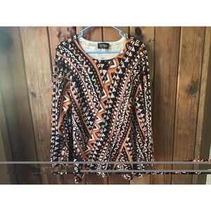 Bob Mackie Wearable Art Top 2X Multicolor Aztec Geometric Long Sleeve Tunic